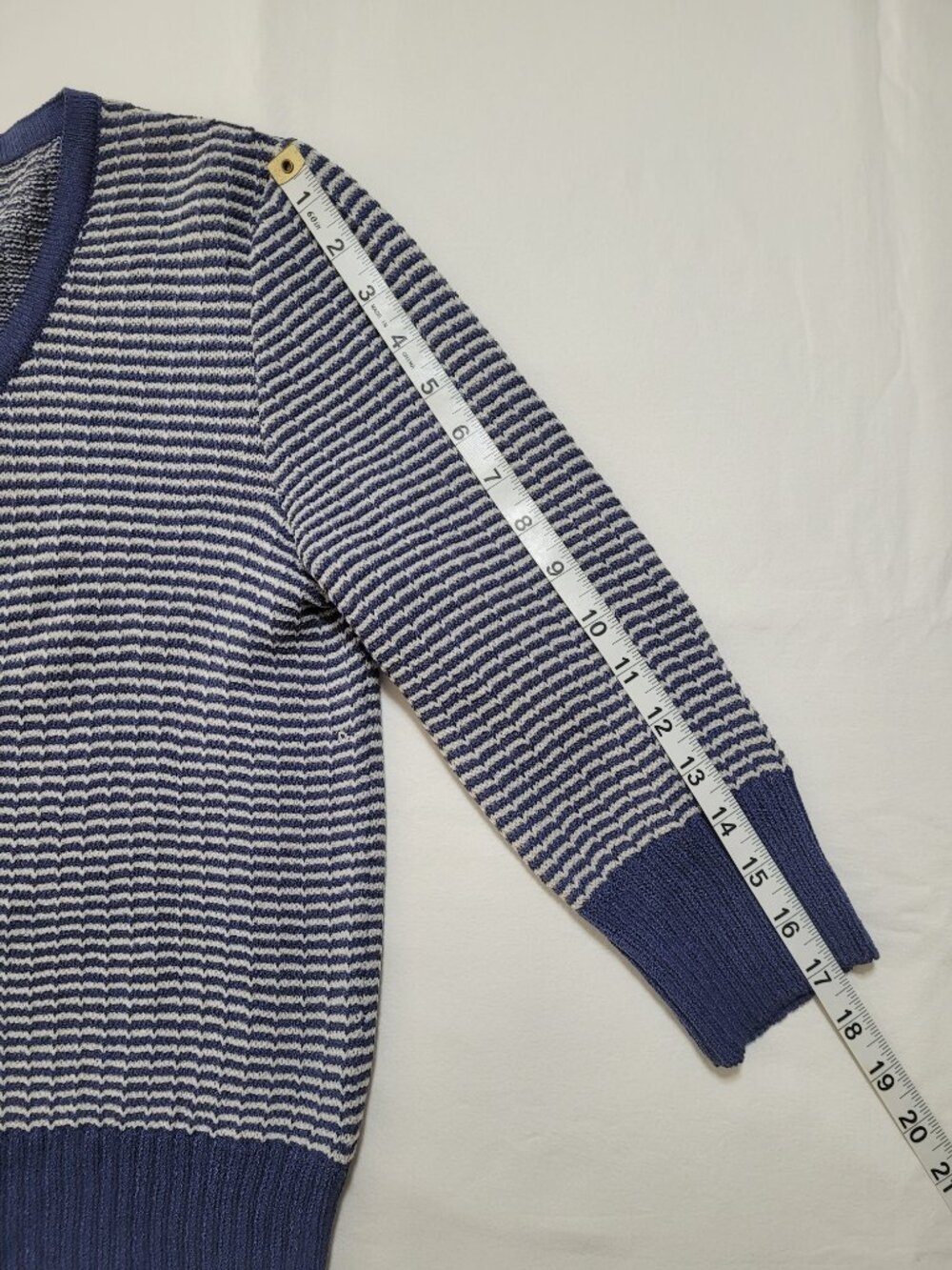 St. John Sport Striped Knit Cardigan Sweater Navy Blue White Small Coastal - Picture 9 of 9